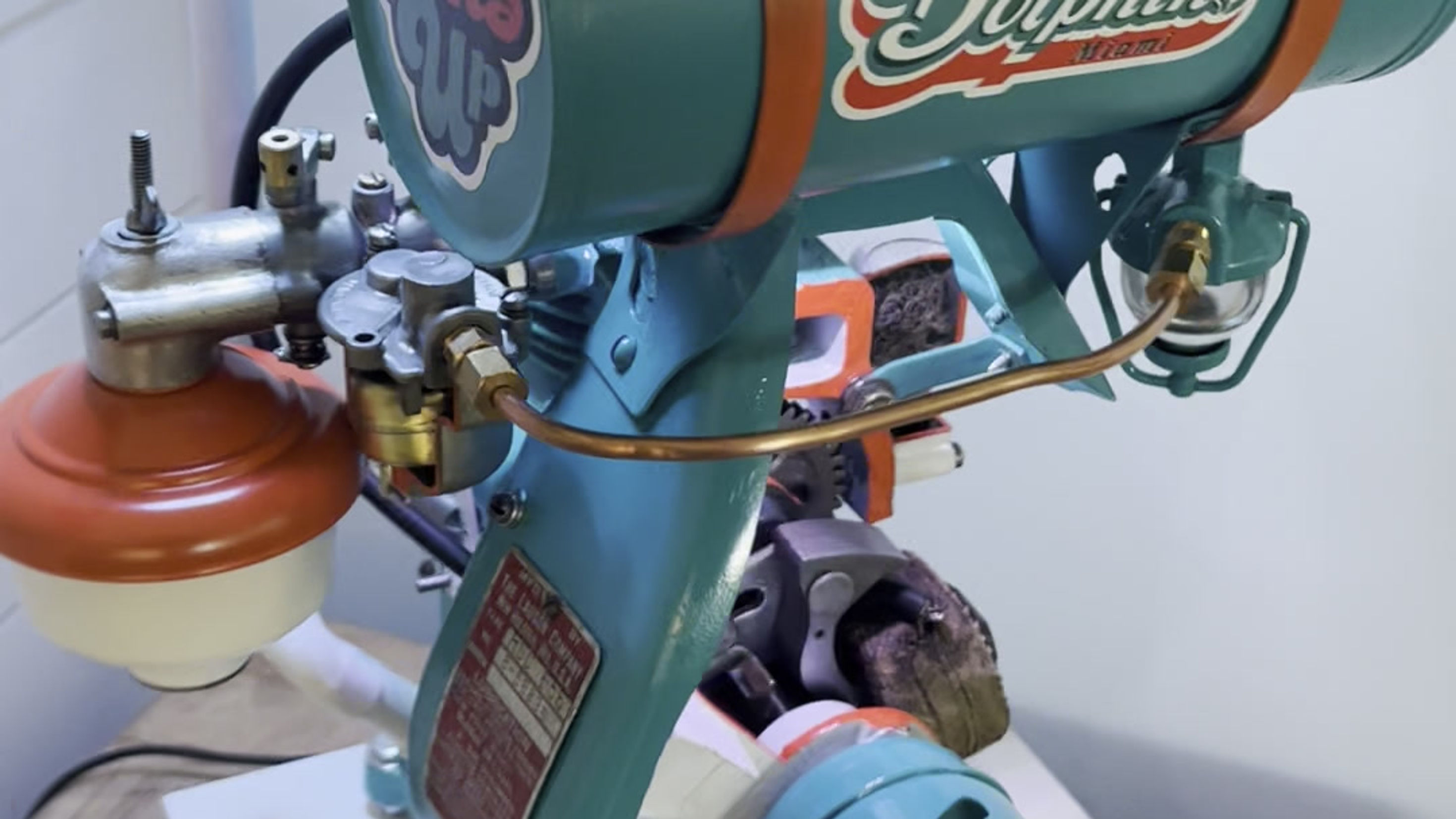 Miami Dolphins themed steam punk engine lamp